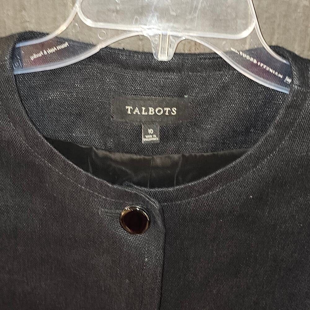 Talbots Solid Black Linen Collarless Button Front… - image 2